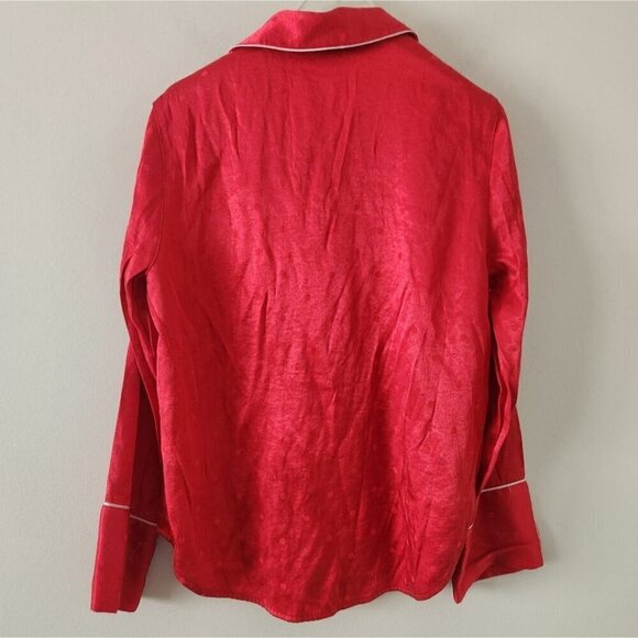 VICTORIA'S SECRET | Satin pajama top shirt red polka dot embroidered sz XS - Picture 2 of 5